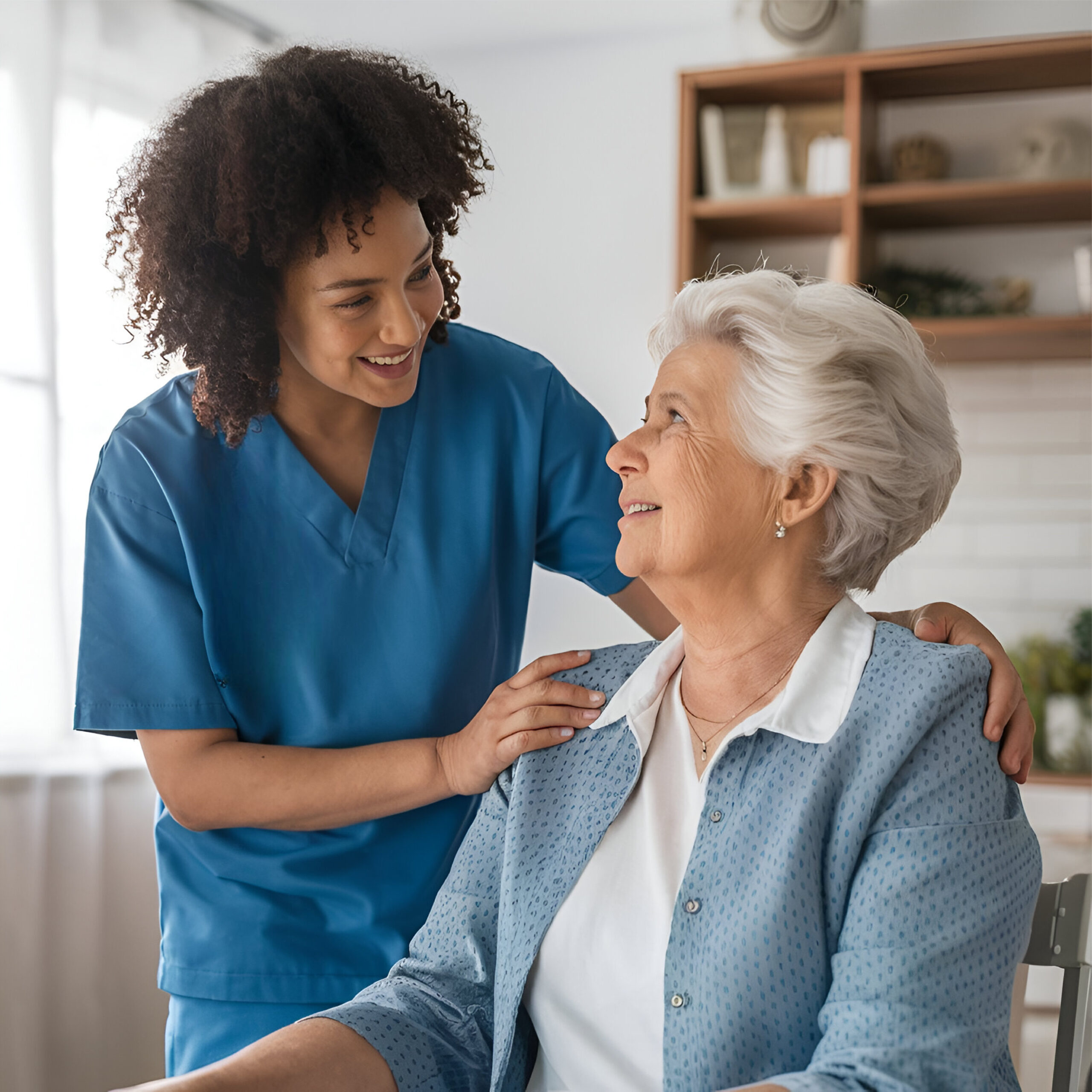 Caregiver assisting an elderly client at home