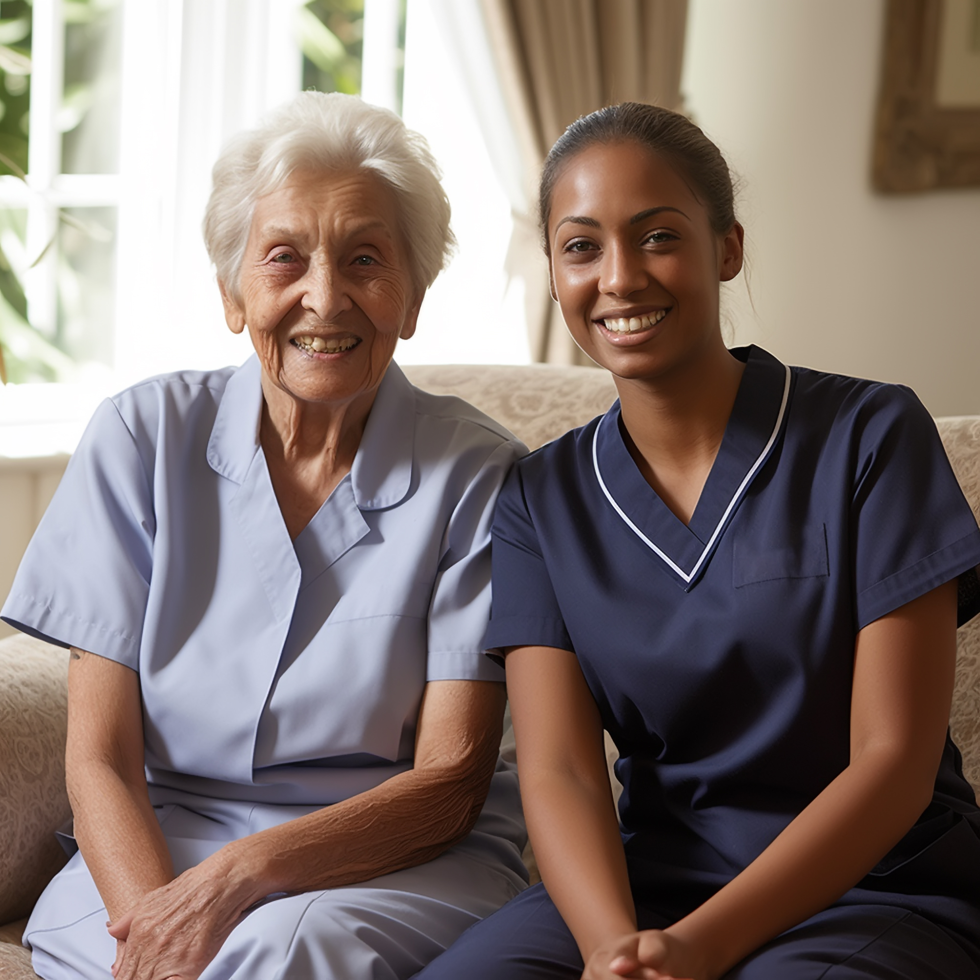 In-home caregiver supporting a senior client.