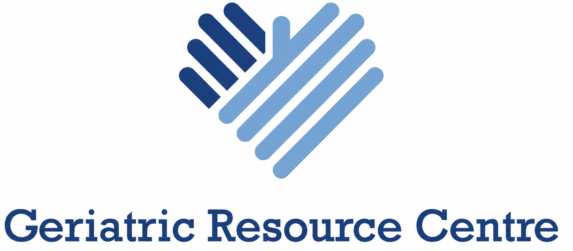 Logo for Geriatric Resource Centre featuring an abstract blue striped heart shape above the wordmark. (Geriatric Resource Centre)